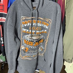Post Malone Jelly Roll Hoodie Mens XL Gray Big Ass Tour Graphic Stone Mountain